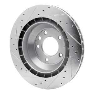 Porsche Cayenne Brake Rotor (1) - Rear Left - R1 Concepts - Drilled & Slotted - Silver - `05-`18